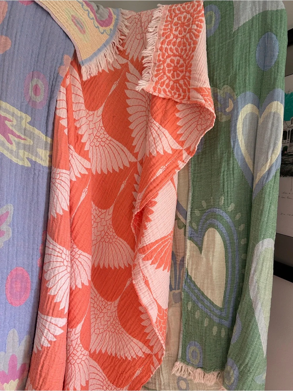 Neon Coast Modern Anthracite Orange Woven 100% Cotton Birds in Flight Throw NEW